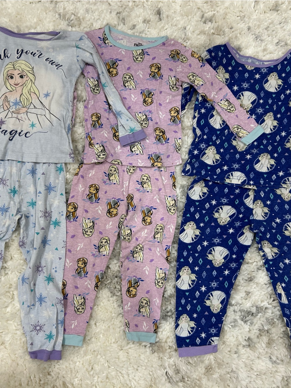 Girls' 5T Frozen Blue & Purple One-Piece Cotton Pajamas(Set of 3)